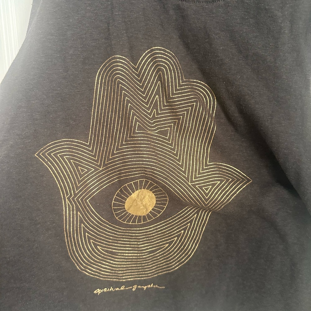 Spiritual Gangster Black Tee with Gold Hamsa Design